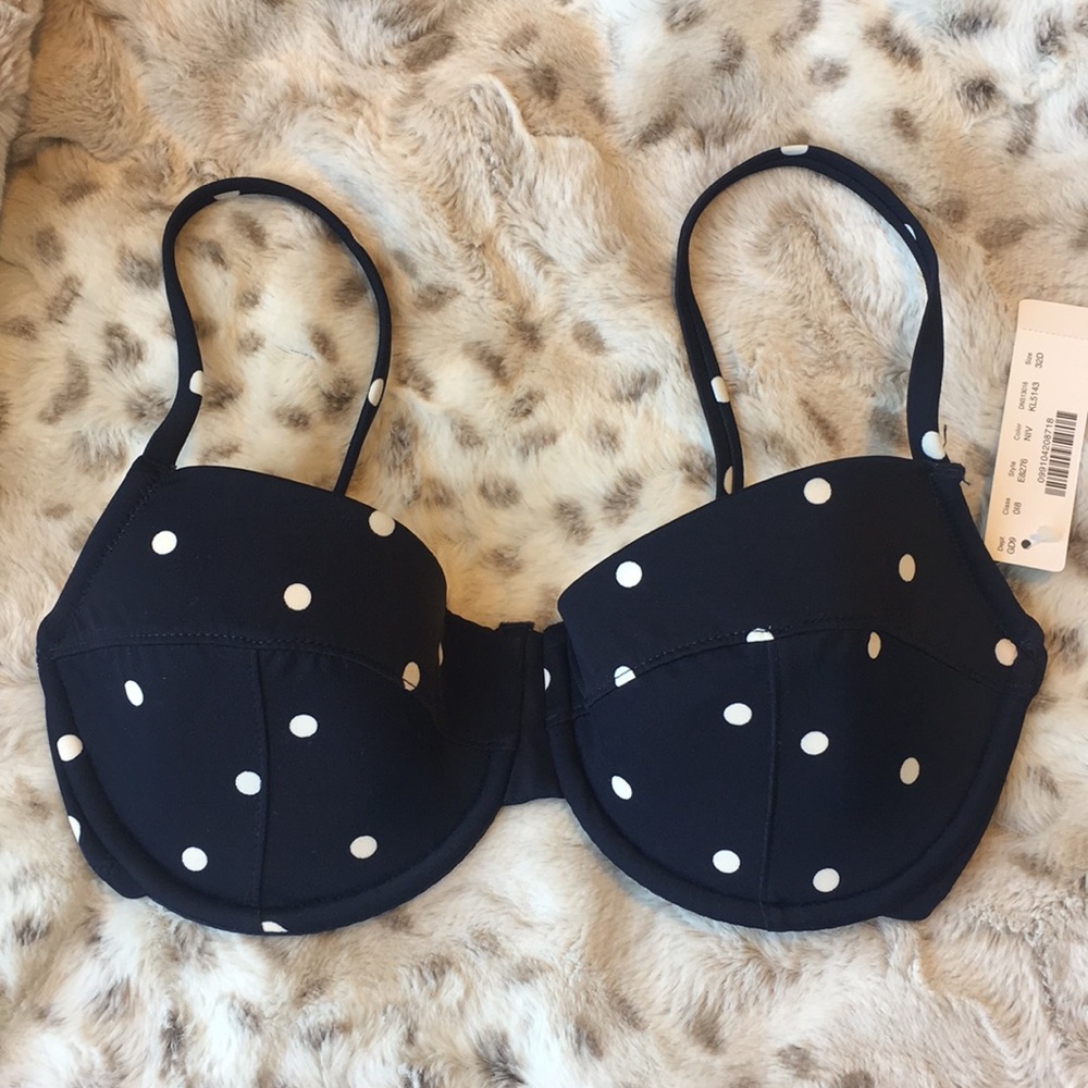J. Crew navy polka dot bikini top 32D